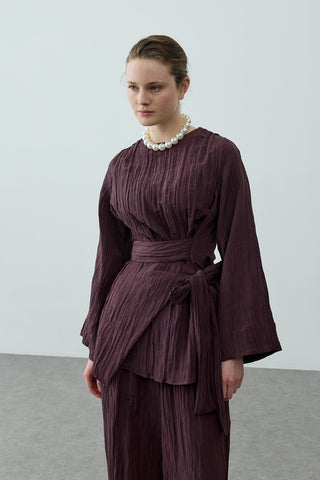 Kıraşlı Bağlamalı Pantolonlu Takım Mürdüm