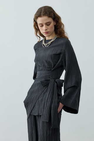 Kıraşlı Bağlamalı Pantolonlu Takım Siyah