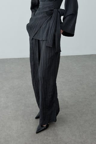 Kıraşlı Bağlamalı Pantolonlu Takım Siyah