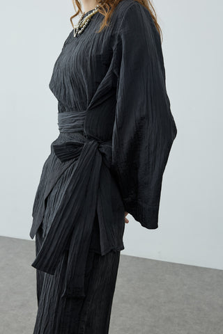 Kıraşlı Bağlamalı Pantolonlu Takım Siyah