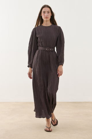 Kıraşlı Kaplama Kemerli Elbise Kahverengi