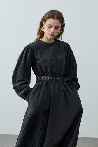 Kıraşlı Kaplama Kemerli Elbise Siyah