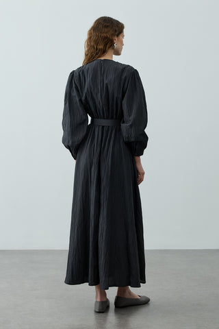 Kıraşlı Kaplama Kemerli Elbise Siyah