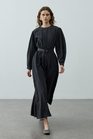 Kıraşlı Kaplama Kemerli Elbise Siyah