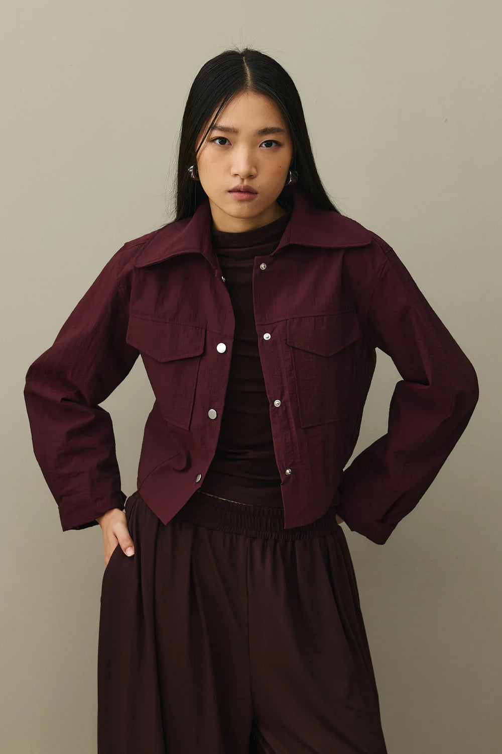 Short Bomber Jacket Burgundy