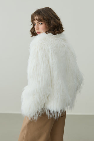 Kısa Kürk Kaban Bej