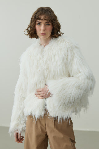 Kısa Kürk Kaban Bej