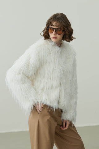 Kısa Kürk Kaban Bej