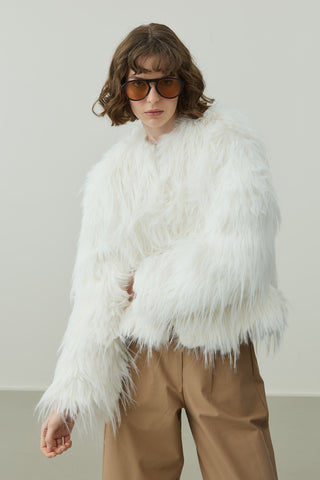 Kısa Kürk Kaban Bej