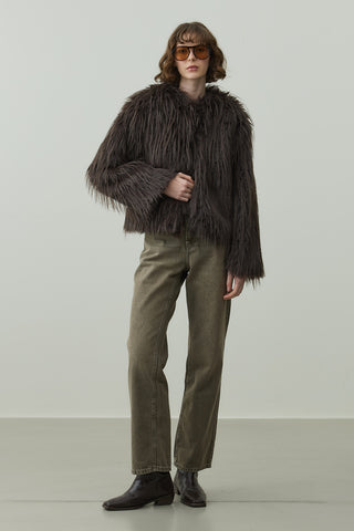 Kısa Kürk Kaban Kahverengi