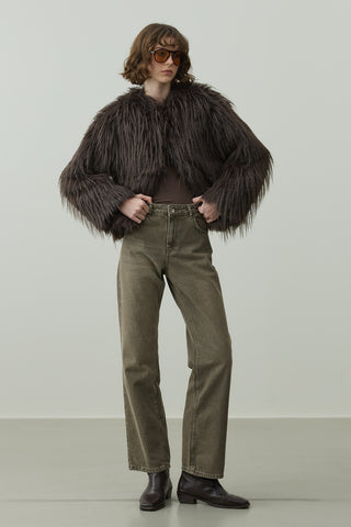 Kısa Kürk Kaban Kahverengi