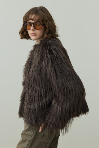 Kısa Kürk Kaban Kahverengi