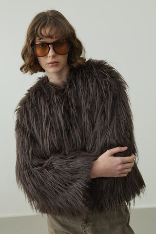 Kısa Kürk Kaban Kahverengi