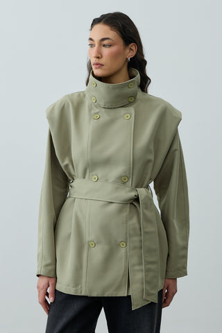 Kısa Trenç Ceket Çağla