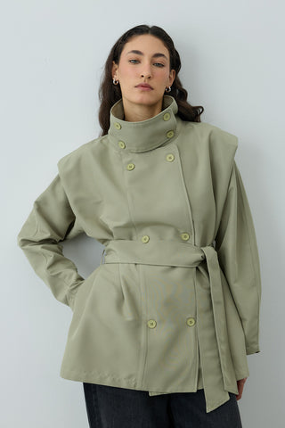 Kısa Trenç Ceket Çağla