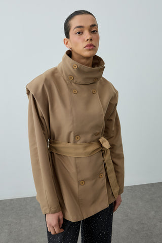 Kısa Trenç Ceket Kahverengi