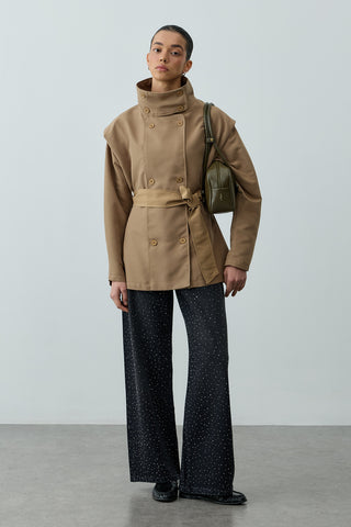 Kısa Trenç Ceket Kahverengi