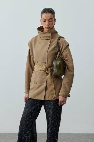 Kısa Trenç Ceket Kahverengi