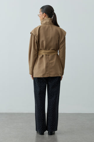 Kısa Trenç Ceket Kahverengi