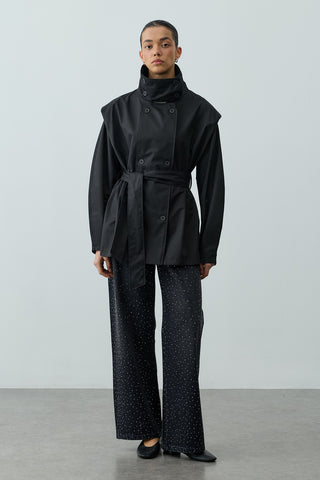 Kısa Trenç Ceket Siyah