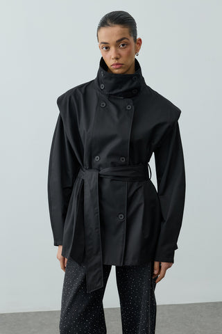 Kısa Trenç Ceket Siyah