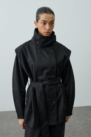 Kısa Trenç Ceket Siyah