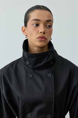 Kısa Trenç Ceket Siyah