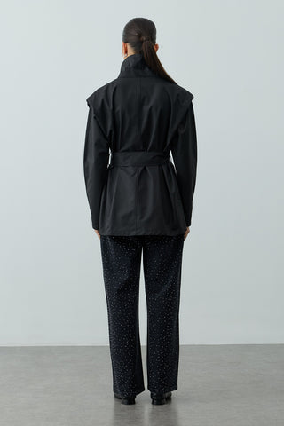 Kısa Trenç Ceket Siyah