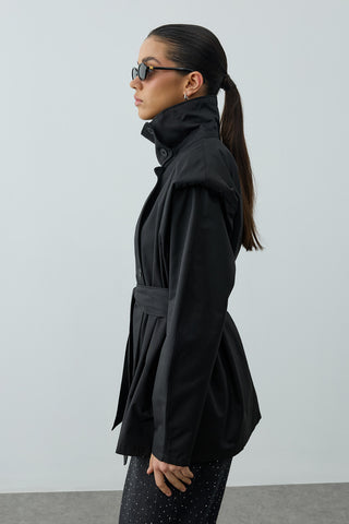 Kısa Trenç Ceket Siyah