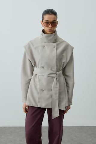 Kısa Trenç Ceket Taş