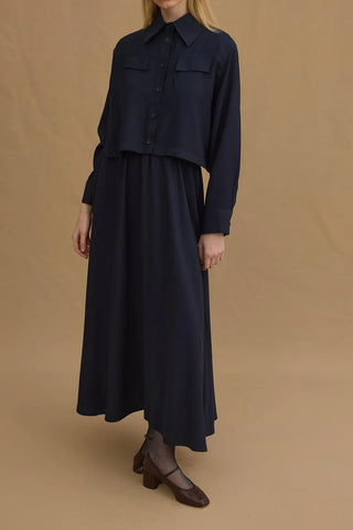 Kolsuz Elbiseli Tensel Gömlek Takım Lacivert - Fahhar Design