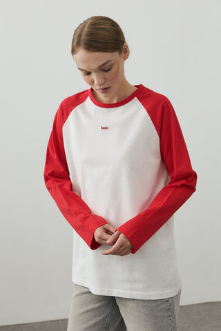 Kombine Reglan Kollu Tişört Kırmızı