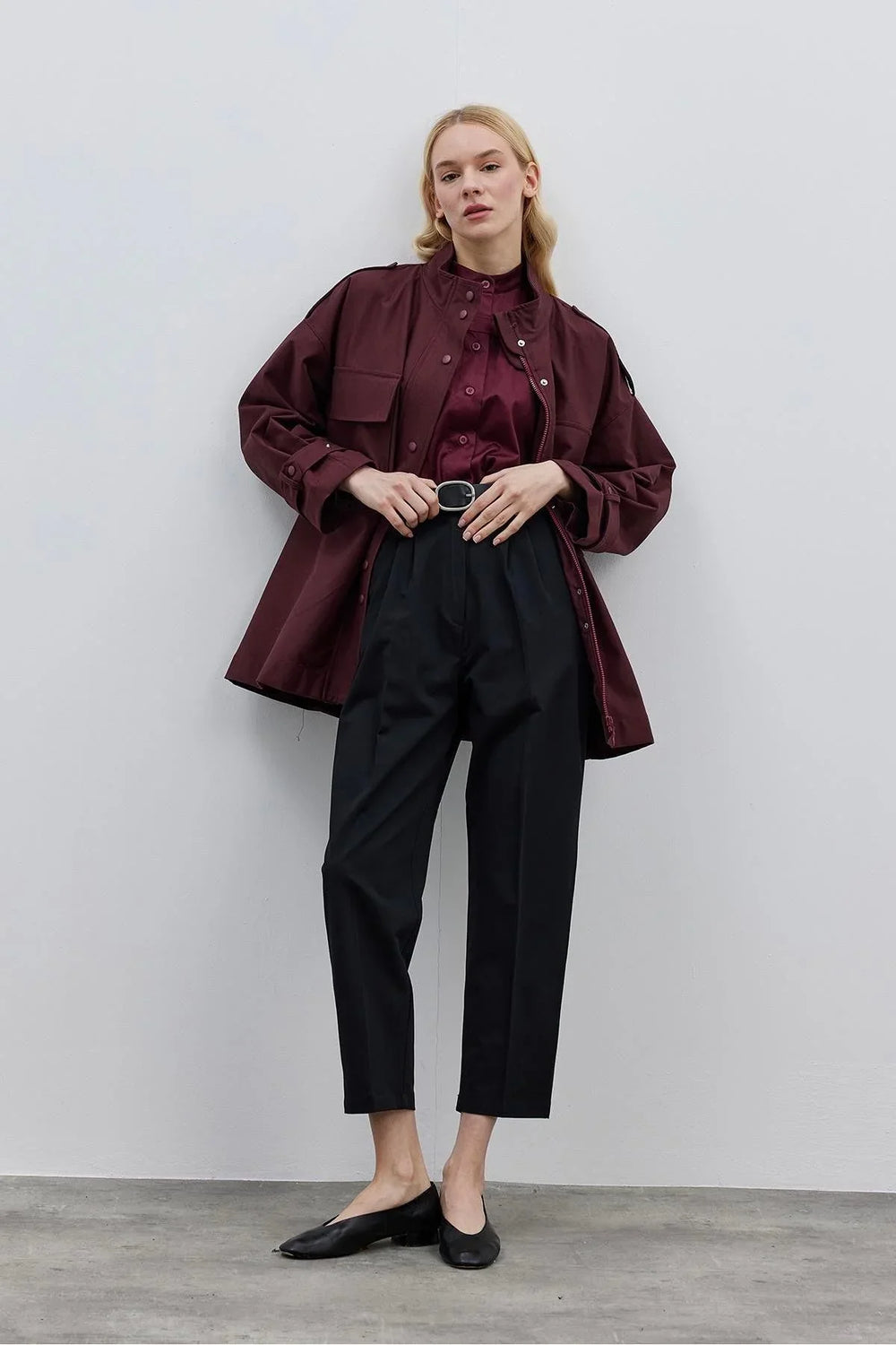 Women's Jacket with Bellows Pocket, Burgundy