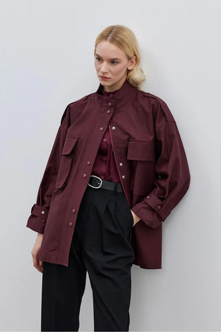 Körük Cepli Kadın Ceket Bordo - Fahhar Design