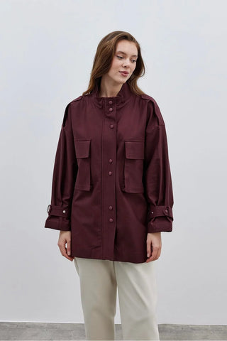 Körük Cepli Kadın Ceket Bordo - Fahhar Design