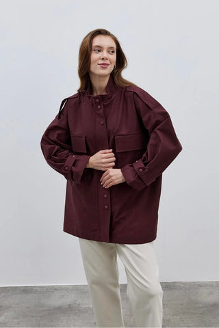 Körük Cepli Kadın Ceket Bordo - Fahhar Design