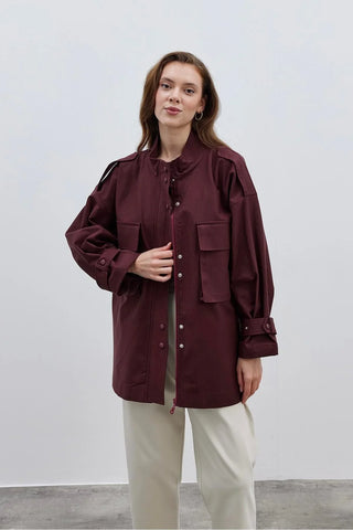 Körük Cepli Kadın Ceket Bordo - Fahhar Design