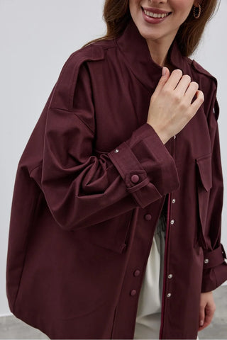 Körük Cepli Kadın Ceket Bordo - Fahhar Design