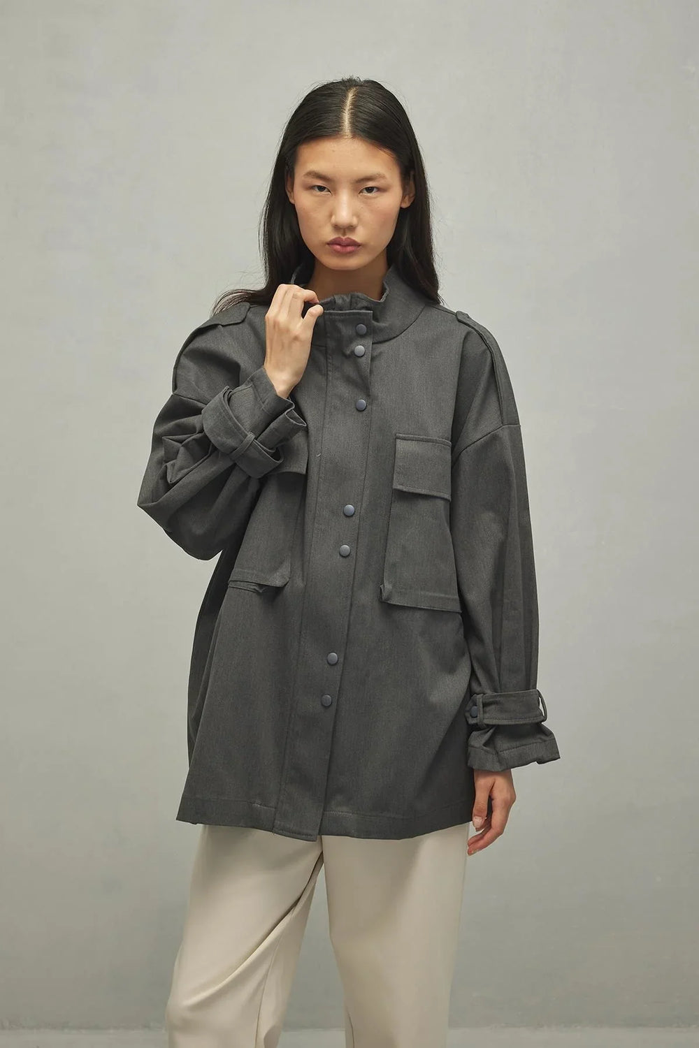 Women's Jacket with Bellows Pocket, Gray