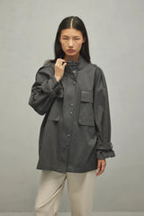 Körük Cepli Kadın Ceket Gri
