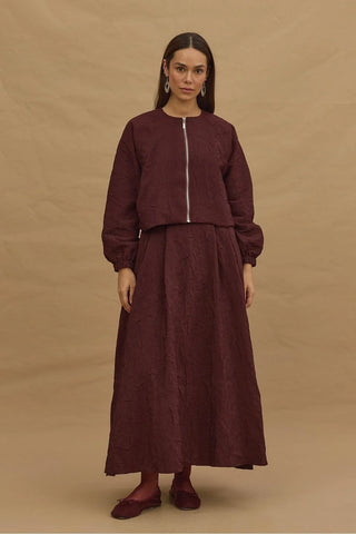 Kraşlı Bomber Skirt Suit Burgundy