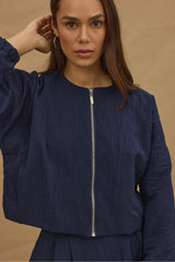 Kraşlı Bomber Skirt Suit Navy Blue