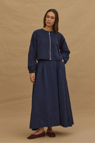 Kraşlı Bomber Etek Takım Lacivert - Fahhar Design