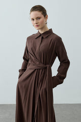 Kruvaze Bağlamalı Elbise Kahverengi