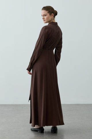 Kruvaze Bağlamalı Elbise Kahverengi