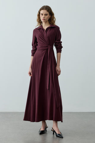 Kruvaze Bağlamalı Elbise Mürdüm