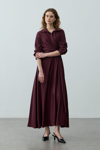 Kruvaze Bağlamalı Elbise Mürdüm