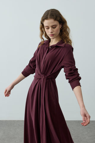 Kruvaze Bağlamalı Elbise Mürdüm