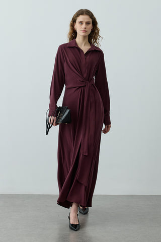 Kruvaze Bağlamalı Elbise Mürdüm