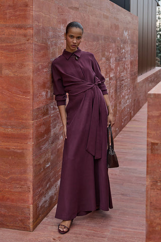 Kruvaze Bağlamalı Elbise Mürdüm